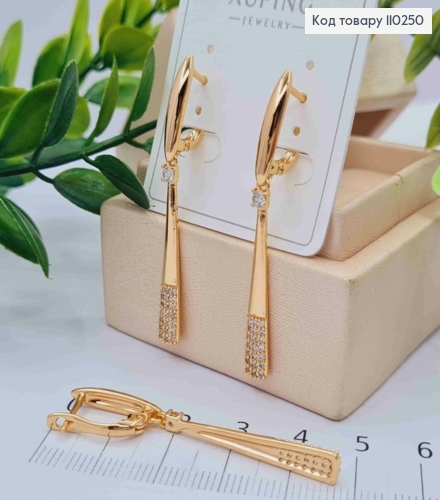 Сережки з рухливою підвіскою в Блискучих камінцях, довж.1,7+3,2см, англійська застібка, Xuping 18K 110250 фото 3