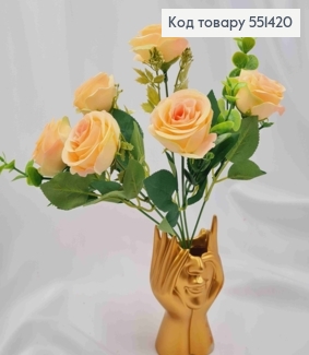 Искусственная композиция Розы, ПЕРСИКОВОГО цвета, 6 веточек, 6 цветов, высота 30см 551420 фото