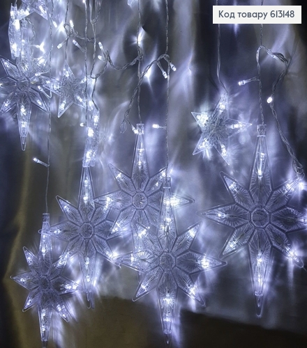 Гирлянда шторка Звезда белая проволока 3*0,5-1 м 144 LED белая холодная(с удлинителем) 613148 фото 1