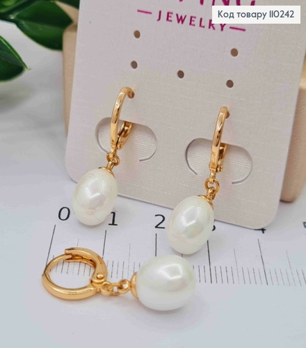 Сережки кільця з підвісною Перлинкою, розмір 1,1+1,1м, Xuping 18K 110242 фото 2