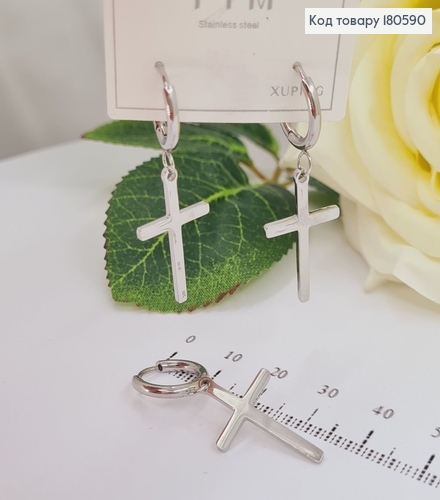 Серьги кольца 1,3см с Крестиками 2,5*1,5см родированые Xuping 180590 фото 2