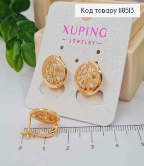 Серьги "Веточка Лозы" с Блестящими камешками в оправе, 1,4см, английская застежка, Xuping 18К 118513 фото