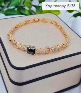 Браслет "НАДЕЖДА" с Черным камнем и каплями в камнях, дл. 17,5+2см, Xuping 18K 151138 фото