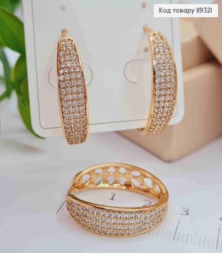 Серьги кольца "Овальные" украшены Блестящими камешками, длина 2,5см, XUPING 18K 119321 фото 3