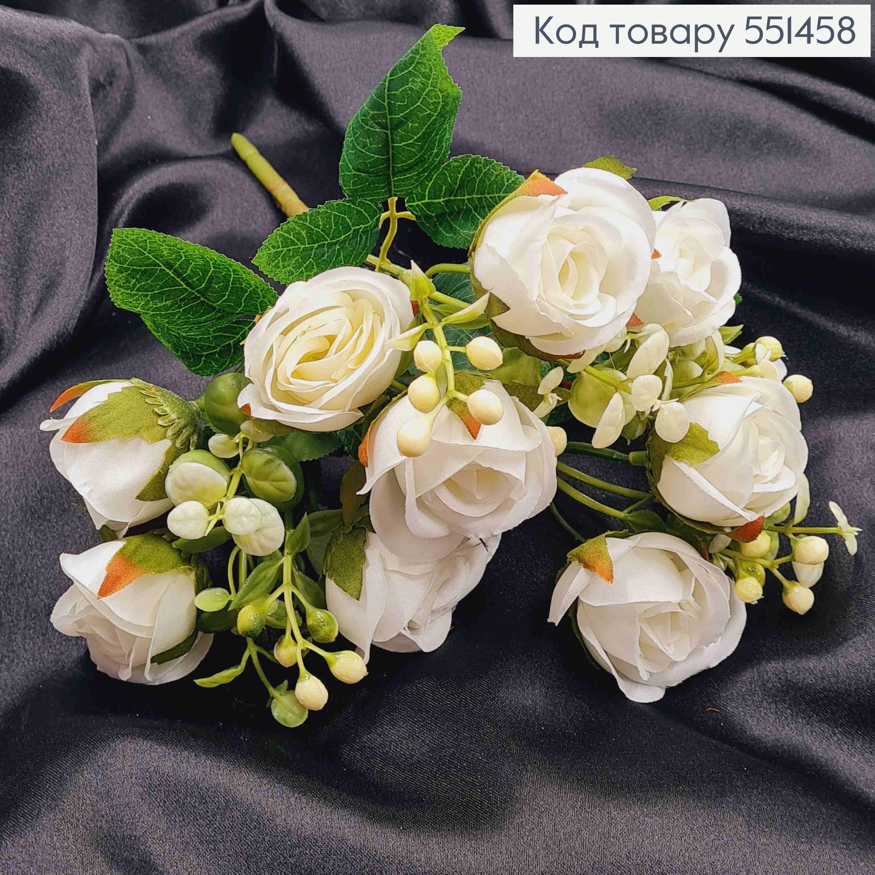 Искусственная композиция Розы, БЕЛОГО цвета, 5 веточек 10 цветочков на металлическом стержне, высота 30см 551458 фото 3