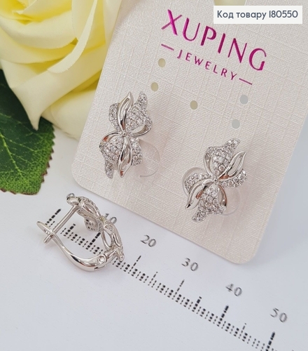 Серьги родированные с английской застежкой Волшебный цветок с камнями , 2 см Xuping 180550 фото 2