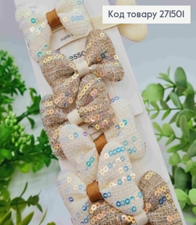 Набір заколок стріла (20шт) "БАНТИК"  в паетках, Пастельні кольори, заколка 3,5см, бантик 4,5*4см 271501 фото