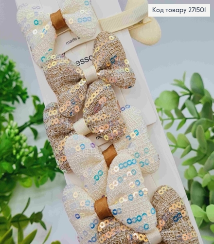 Набір заколок стріла (20шт) "БАНТИК"  в паетках, Пастельні кольори, заколка 3,5см, бантик 4,5*4см 271501 фото 1