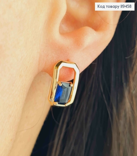 Сережки "Роуз" з Синім каменем, 1,5см, англійська застібка, Xuping 18К 119458 фото 1