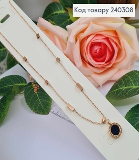 Цепочка золотого цвета, с подвеской Римские часы и квадратиками, 40+5см, сталь Stainless Steel 240308 фото