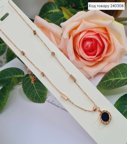 Цепочка золотого цвета, с подвеской Римские часы и квадратиками, 40+5см, сталь Stainless Steel 240308 фото 1