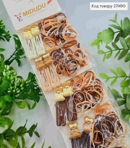 Набір заколок Тік-так (20шт) "ЗАЙЧЕНЯТА"+ силіконова резинка, Пастельні кольори, заколка 3см 271490 фото 1