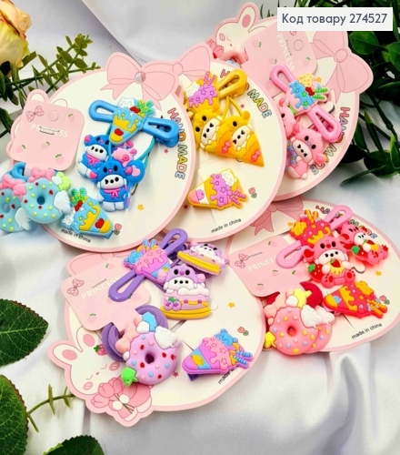 Набір дитячій: "Веселі Тваринки" заколка Стріла (2шт), Резинка (4шт), Яскраві кольори в асортименті 274527 фото 4