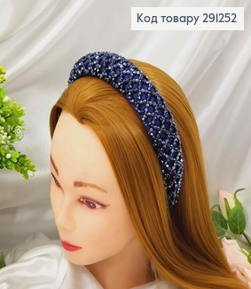 Обруч модний плетений стіклярусом та бісером, СИНІЙ колір, ширина 3,5см 291252 фото