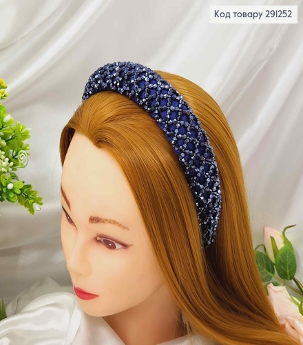 Обруч модный плетеный стиклярусом и бисером, СИНИЙ цвет, ширина 3,5см. 291252 фото 1