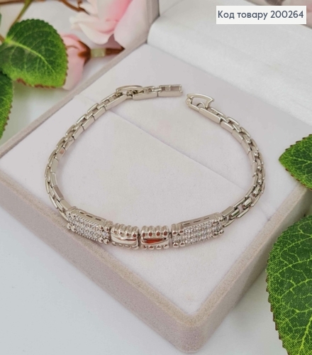 Браслет родований, квадратне плетіння з Прямокутними вставками з камінцями 17,5+2см, Xuping 200264 фото 1