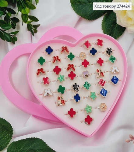 Набор колечек (36шт) "Ван клив" в ассортименте. в коробочке-сердечке 274424 фото 1