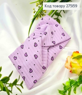 Пов'язка чалма дитяча, ФІОЛЕТОВОГО кольору з принтом "Серце", діаметр 36*9см, ручна робота, Україна 275159 фото