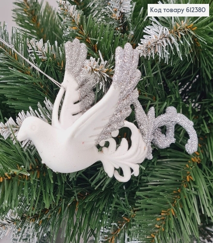Новогодняя фигура Бархат Жарптица БЕЛАЯ+СЕРЕБРЯНЫЙ, 14*7см, Украина 612380 фото 1