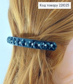 Заколка автомат черный с камнями 11см 221025 фото