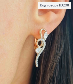 Сережки "Подих вітру" з Блискучими камінцями,  довжина 2,4см, англійська застібка, Xuping 18К 110208 фото