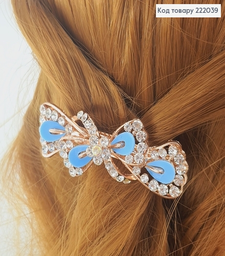 Заколка автомат металл Бант с цветными камнями 7 см 222039 фото 3
