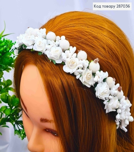 Обруч-віночок Троянда з Калиною, БІЛОГО кольору, ручна робота, Україна 287036 фото 1