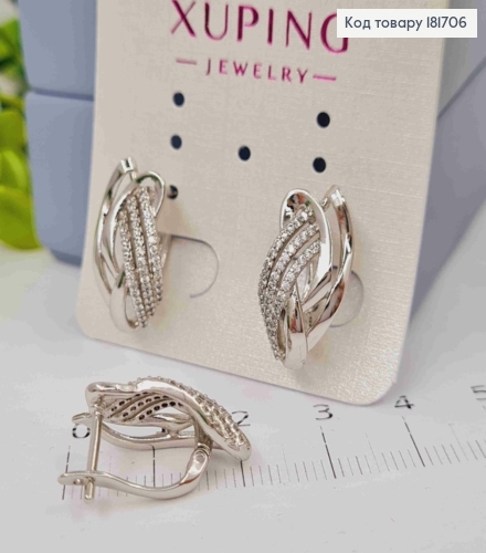 Серьги родованные "Игривые" с Блестящими камешками, 2см, английская застежка, Xuping 181706 фото 2