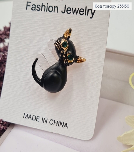 Брошка "Чёрная кошка" с зелёными камушками 2*2.5 см. 235150 фото 3