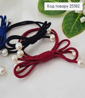 Резинка потрійна, з бантиком та перлинками, кольори в асорт. 253112 фото