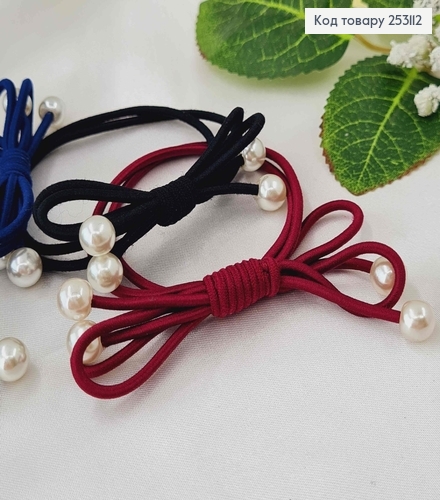 Резинка потрійна, з бантиком та перлинками, кольори в асорт. 253112 фото 1