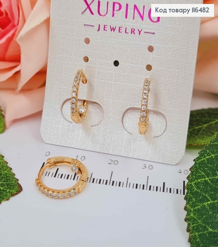 Серьги кольца 1,5см, в камешках и с камешком на внутренней стороне, Xuping 18K 116482 фото 2