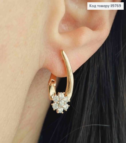 Серьги Стрелы с цветком из Блестящих камешков, 2,1см, английская застежка, Xuping 18K 119769 фото 1