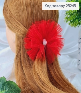 Резинка, Бант фатиновый, красного цвета, с блестящей лентой, 11см, Ручная работа, Украина 25245 фото