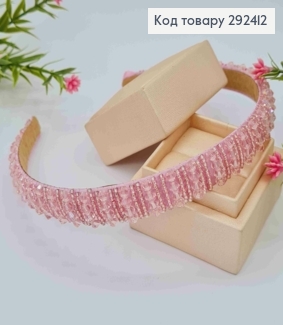 Обруч пластик, РОЖЕВОГО кольору,  плетений Стеклярусом та Бісером, ширина 1,5см 292412 фото