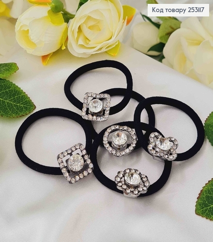 Резинка, с разными пластинками серебряного цвета, с большим камнем. 253117 фото 2