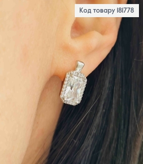 Серьги блестящие Камень в оправе из камней, длина 1,4см, английская застежка, Xuping 181778 фото