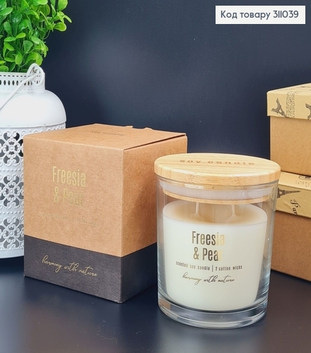 Аромасвеча соевая  в банке с двома фетилями Фрезия и Жемчужина,300гр., 40год.Bispol sn173-326 311039 фото 1