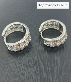 Сережки  кільця Конго    з камінцями 1,8см   родіроване медзолото Xuping 180265 фото