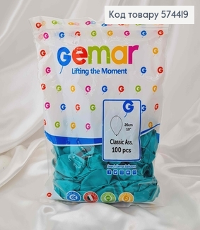 Воздушные шары латексные 10'' Gemar Темная Бирюза (26см), 100шт/уп 574419 фото