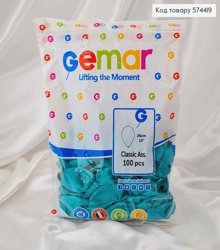 Воздушные шары латексные 10'' Gemar Темная Бирюза (26см), 100шт/уп 574419 фото 1