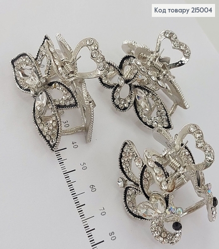 Краб металл серебряный с камнями 4,5 см 215004 фото 1