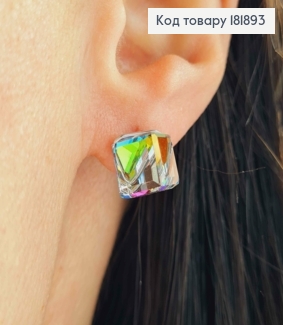 Сережки родовані гвіздки з Салатово-Фіолетовим каменем Сваровскі Хамелеон, 1,2см, Xuping 181893 фото
