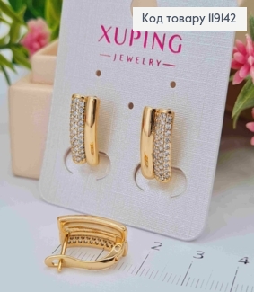 Серьги Прямоугольные с Блестящими камешками в три ряда, 1,6см, английская застежка, Xuping 18К 119142 фото
