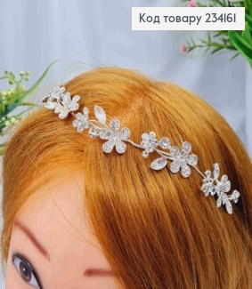 Гілочка у волосся, Срібного кольору, "Гілочка Квітів" прикрашена Блискучими камінцями, 27см 234161 фото