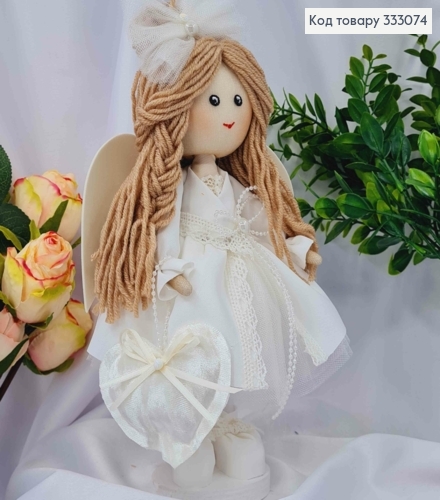 Кукла Девочка "АНГЛЯТ" с сумочкой в Белом наряде, высота 29см, ручная работа, Украина 333074 фото 1