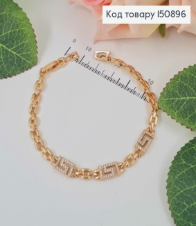 Браслет, якорное плетение, с пластинками Версаче, в камнях, 17+2см, Xuping 18К 150896 фото