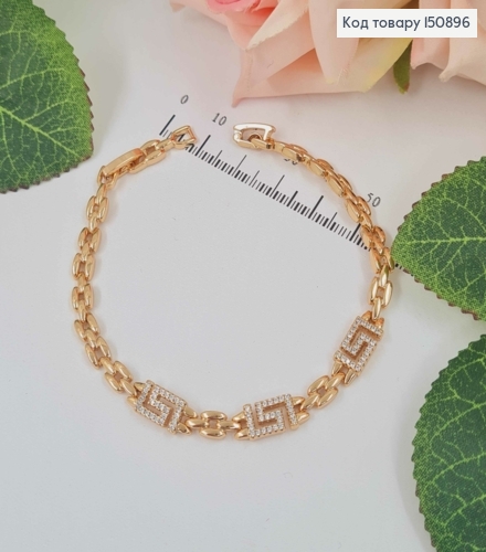 Браслет, якорное плетение, с пластинками Версаче, в камнях, 17+2см, Xuping 18К 150896 фото 1