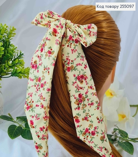 Резинка 5см, Твилли с бантиком, Желтого цвета, с цветочным принтом, дл. 255097 фото 2