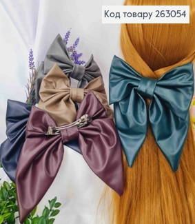 Бант прошитый из эко-кожи на заколке автоматик. Цвет в ассортименте, размер 17*19см, Украина. 263054 фото